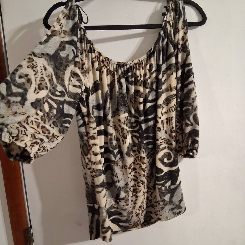 90s‎ Y2K Vtg Tiger Animal Print Medallion Blouse USA EUC